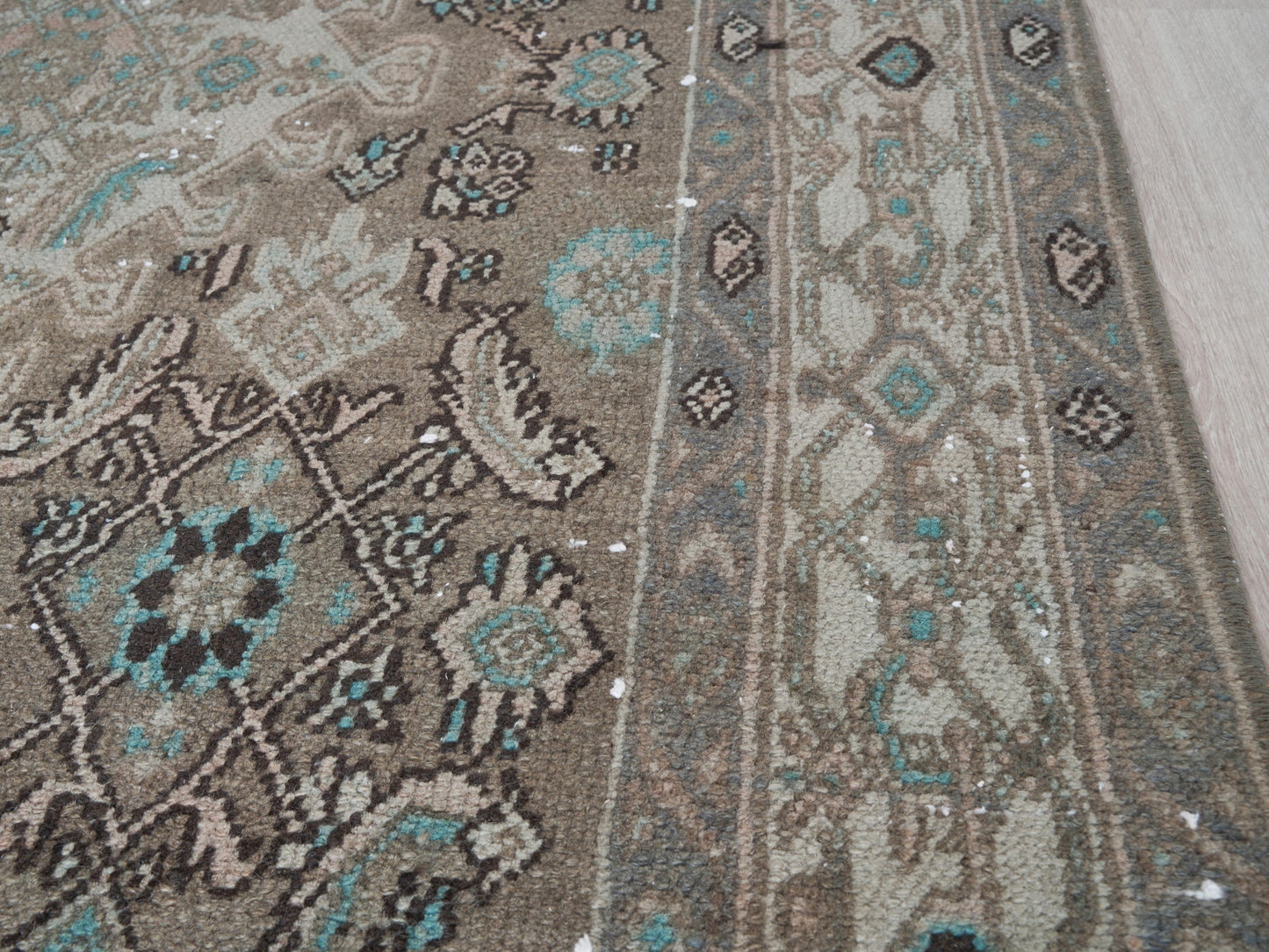 Infuse vintage elegance into your hallway! Our vintage Persian traditional runner rug boasts earthy tones, including browns, taupes, teal, and petrol blue, adorned with a tribal and Aztec diamond motif design. Hand-knotted and uniquely vintage, this antique rug adds timeless sophistication to your home, inspired by design styles reminiscent of Studio McGee and Amber Interiors.